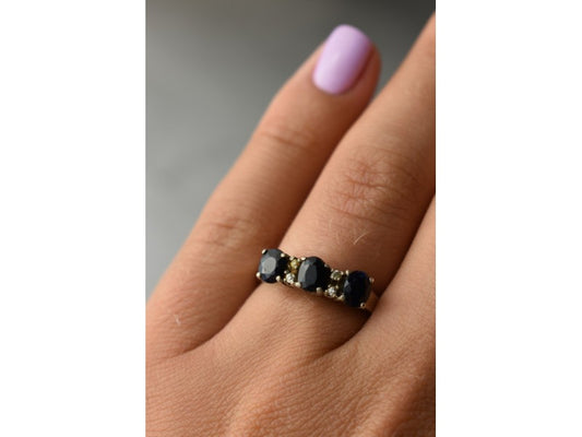 925 Sterling Silver Sapphires & CZ Ring Size 6.5