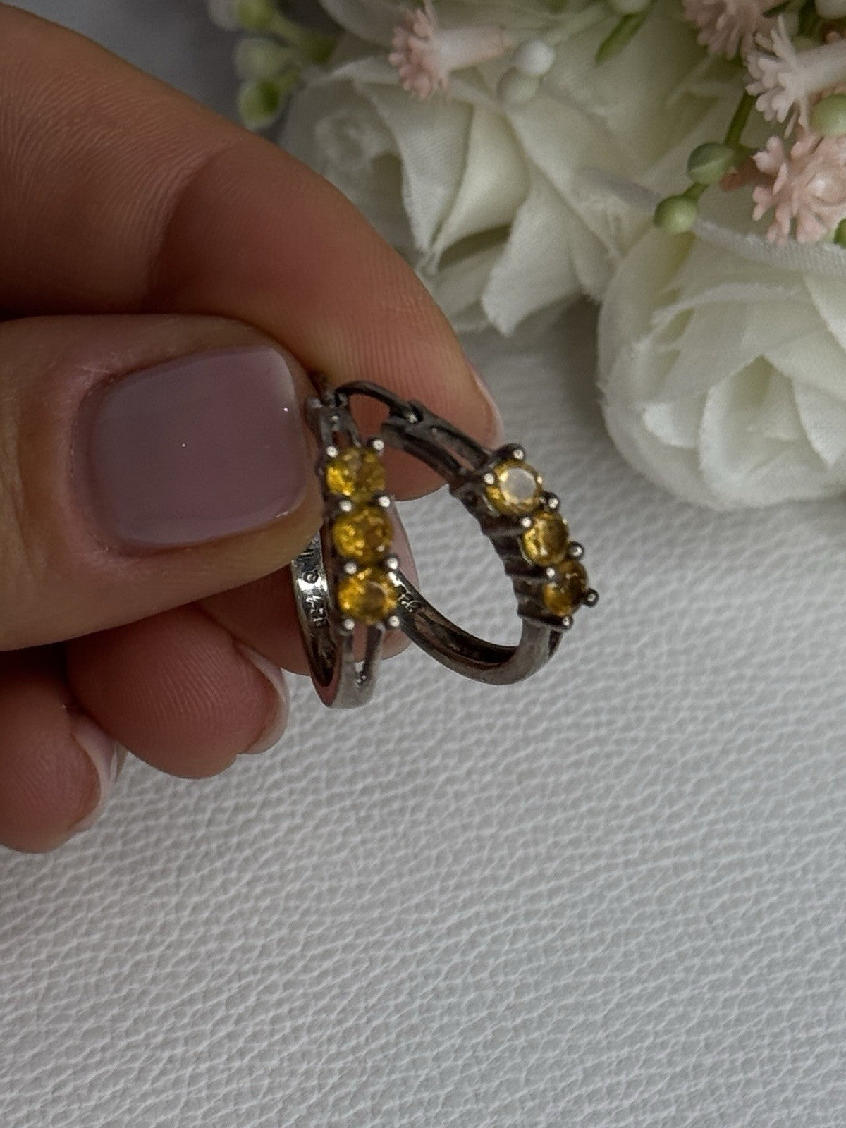 925 Sterling Silver Citrine Earrings Length 0.80 Inch