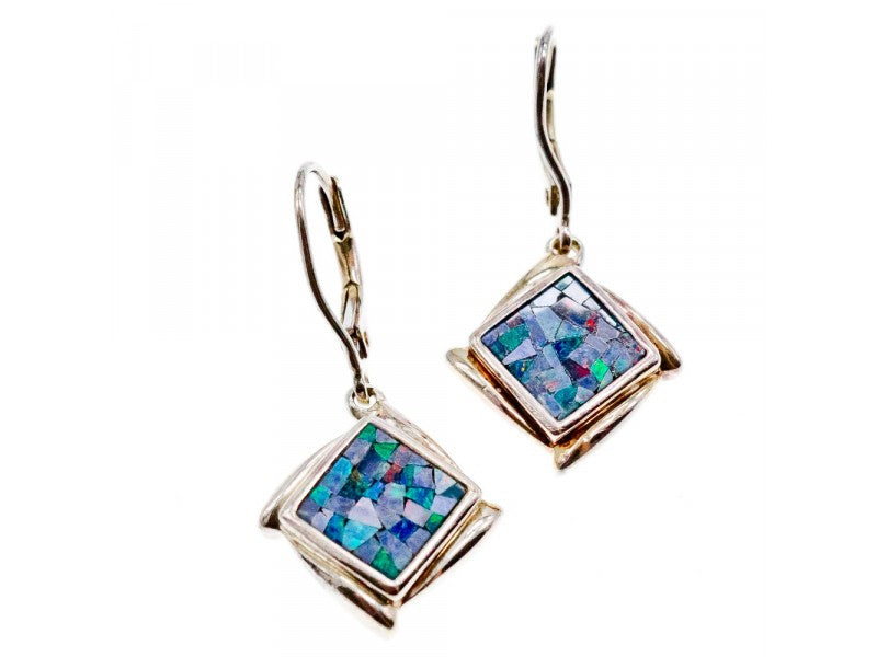 Vintage 925 Sterling Silver Mosaic Opal Earrings