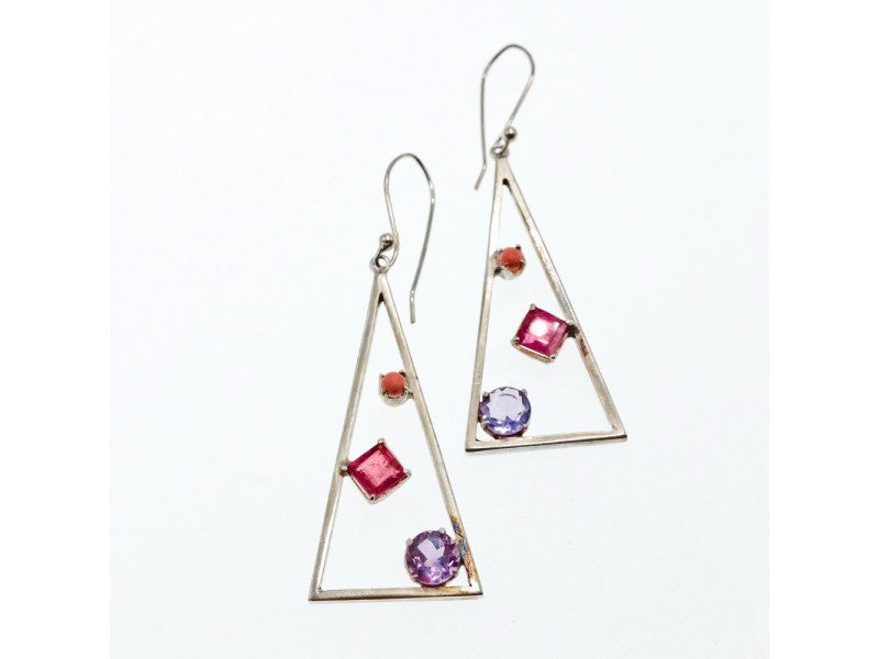 925 Sterling Silver Morganite, Iolite & Agate Earrings