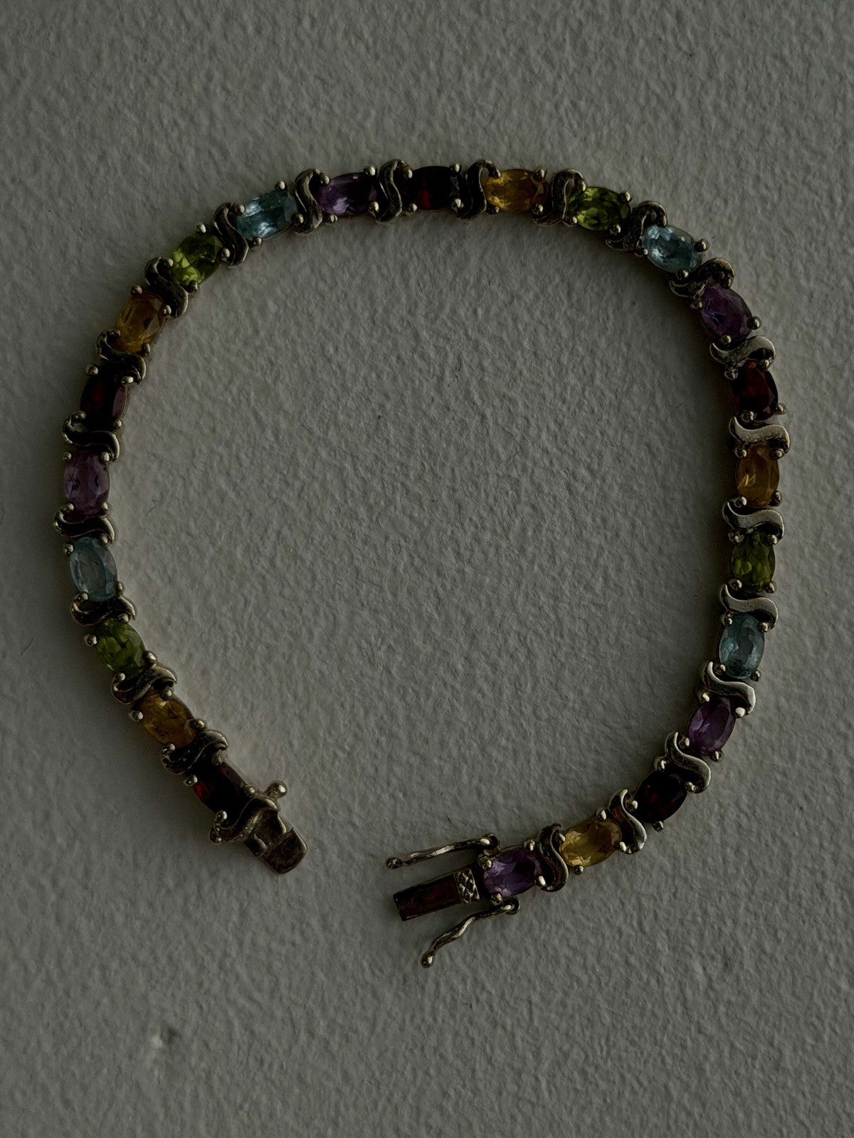 925 Sterling Silver Amethyst Citrine Garnet Topaz Peridot Bracelet 7.5