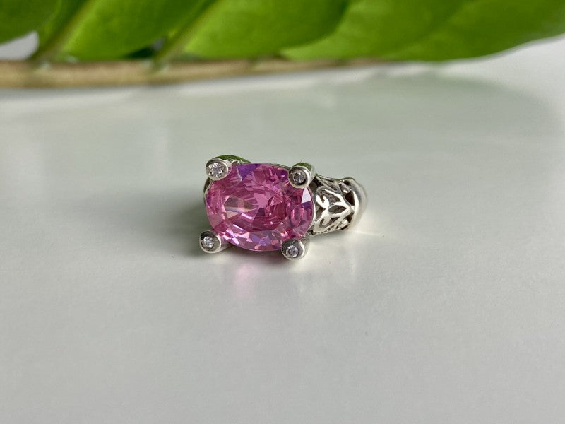 925 Sterling Silver Pink CZ Ring Size 8