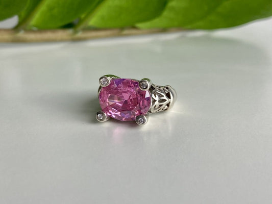 925 Sterling Silver Pink CZ Ring Size 8