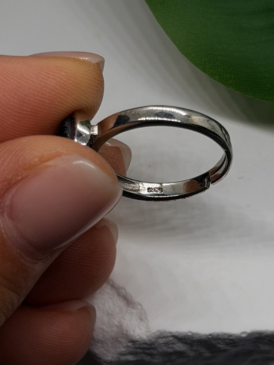 Adjustable 925 Sterling Silver Black Druzy Pear Ring