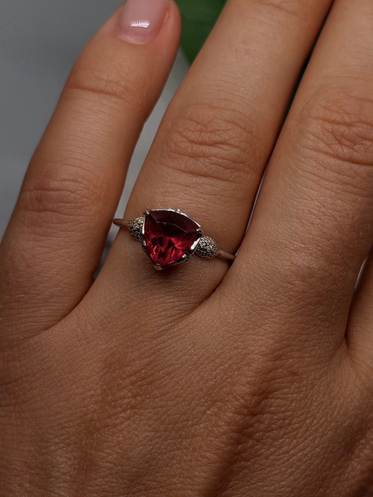 925 Sterling Silver Scarlet Trillion Cut Ruby Ring Size 8