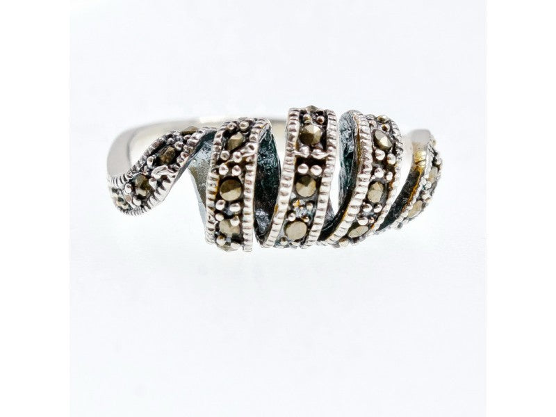 925 Sterling Silver Marcasites "Spiral" Ring Size 9.5