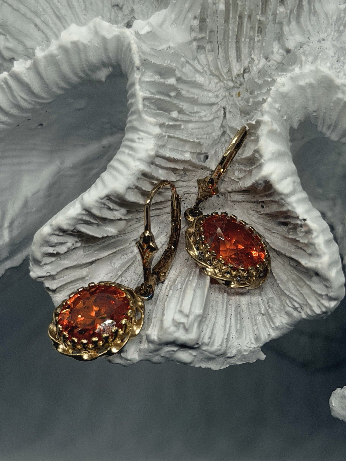 Floral 925 Sterling Silver Gold Plated Orange Cz Floral Dangle Earrings