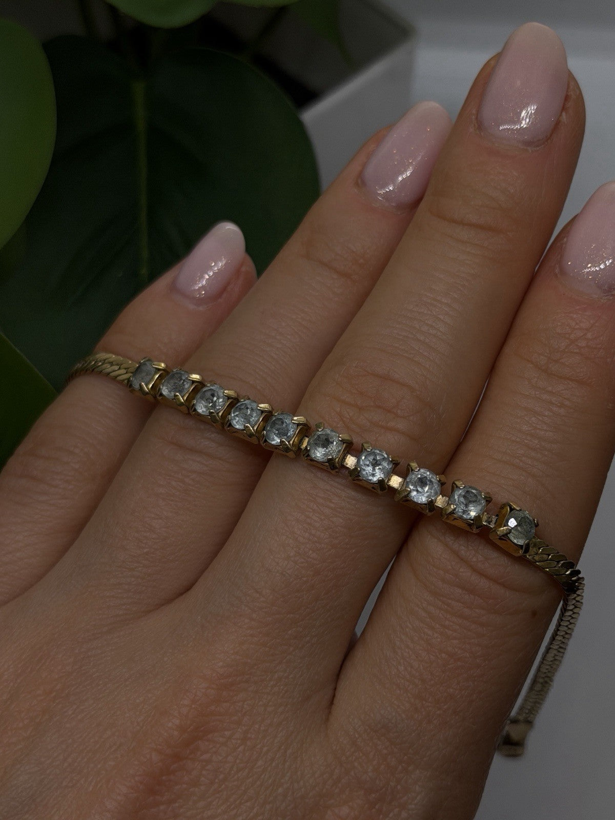 925 Sterling Silver 14K Yellow Gold Plated Aquamarine Bracelet 7