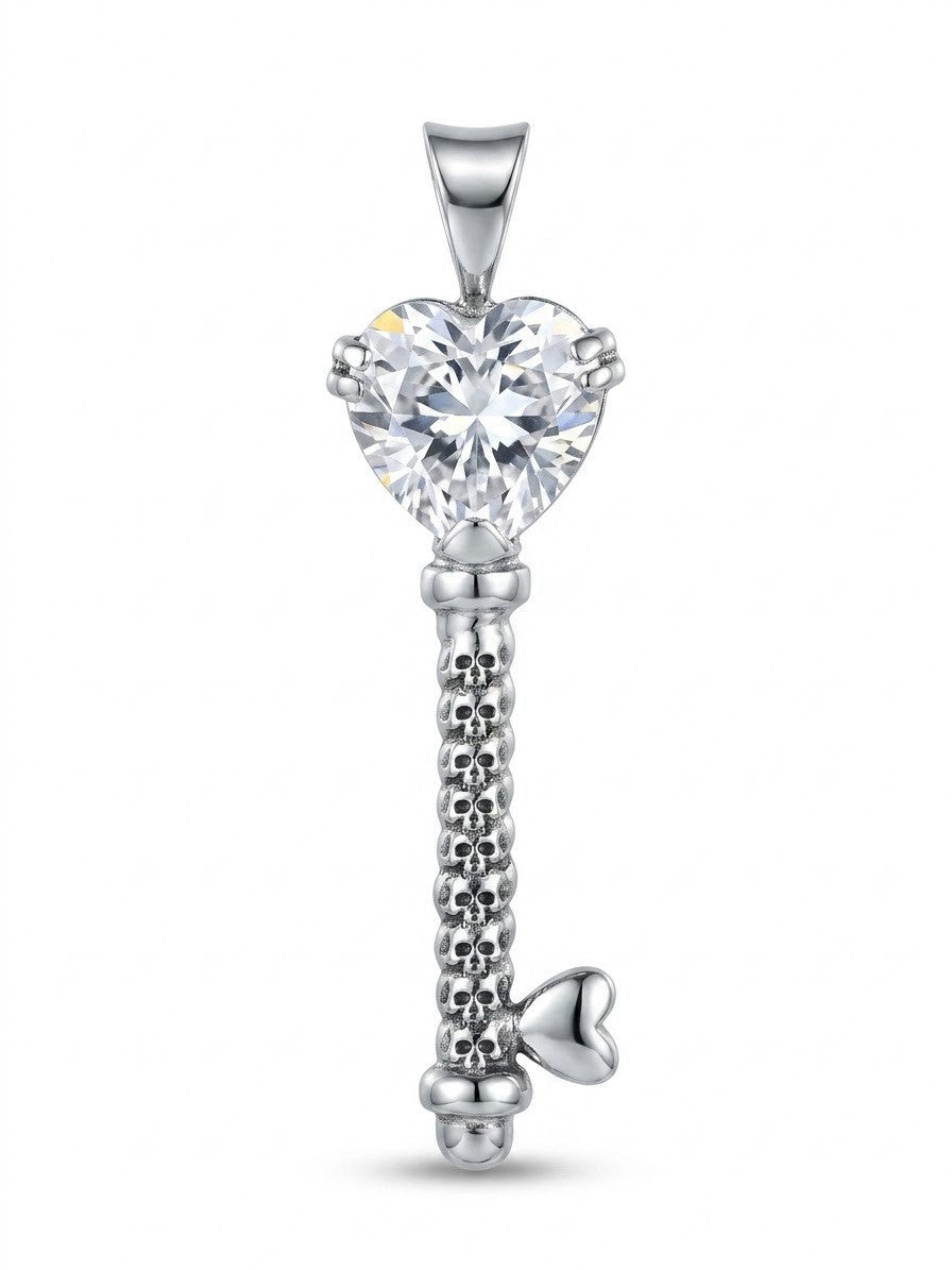 Heart-Cut 925 Sterling Silver Key Clear Tourmaline Pendant