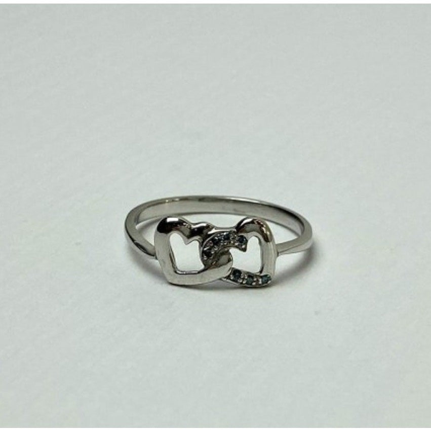 925 Sterling Silver Aquamarine "Hearts" Ring Size 7