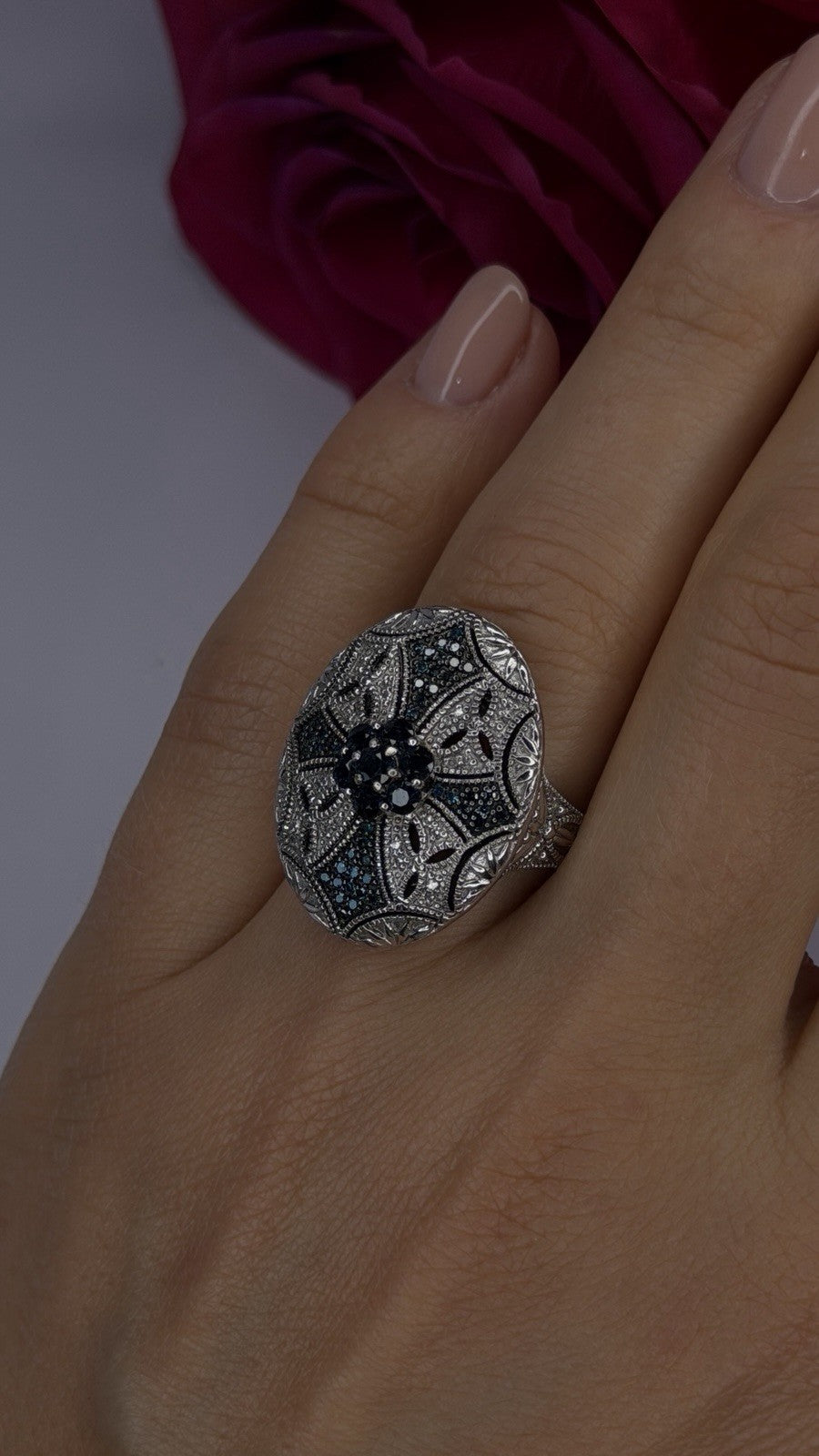 Elegant 925 Sterling Silver Spinel Stones Ring Size 8