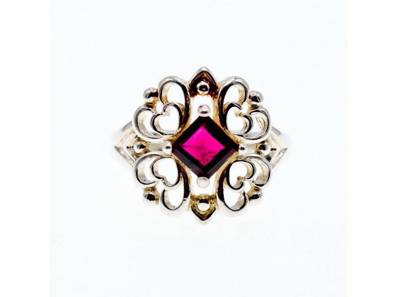 925 Sterling Silver Almandine "Openwork" Ring Size 6.5