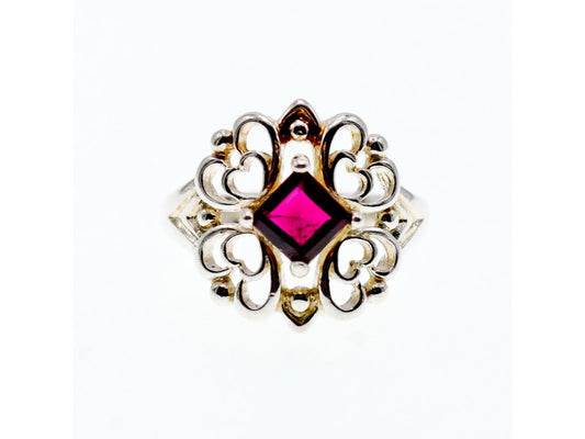 925 Sterling Silver Almandine "Openwork" Ring Size 6.5