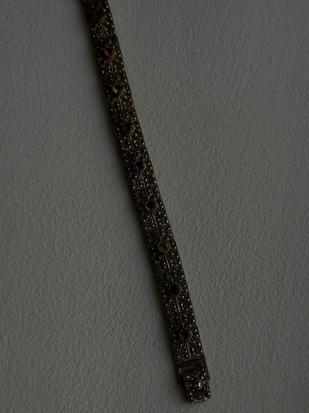 Vintage 925 Sterling Silver Multi Color Tourmaline & Marcasite Bracelet 7
