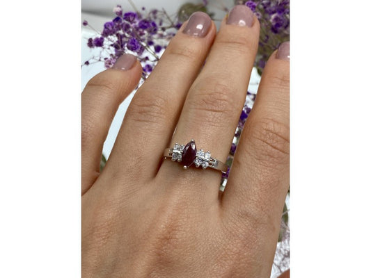 925 Sterling Silver Rubellite & CZ Ring Size 9