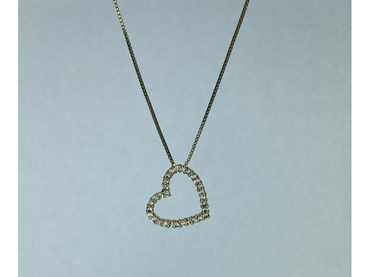 925 Sterling Silver Gold Plated CZ "Heart" Chain With Pendant Italy