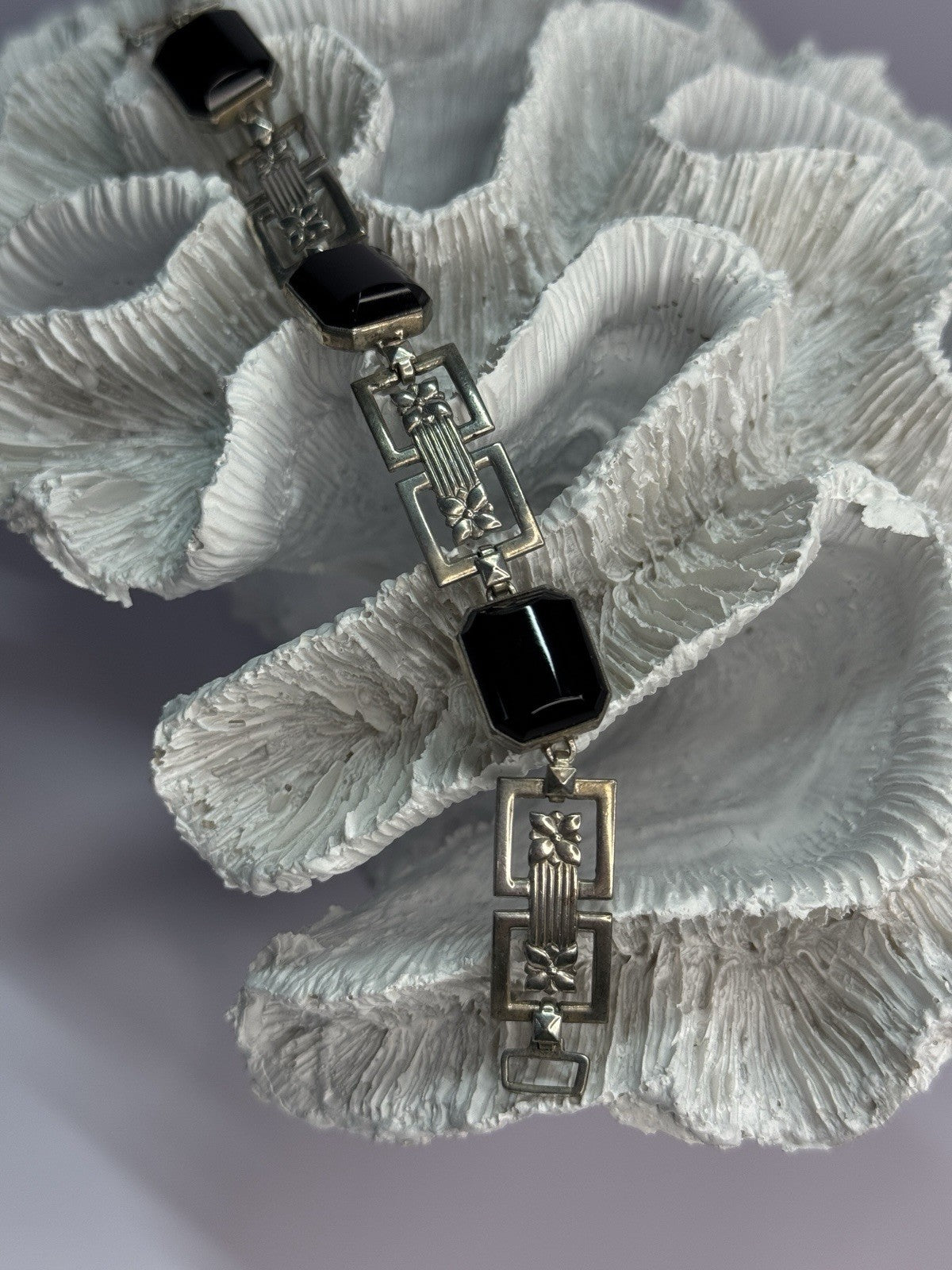 Vintage 925 Sterling Silver Onyx Bracelet Length 7 Inch