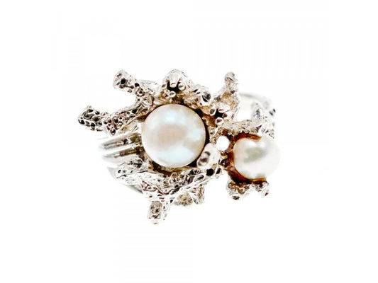Vintage 925 Sterling Silver Pearls Ring Size 8