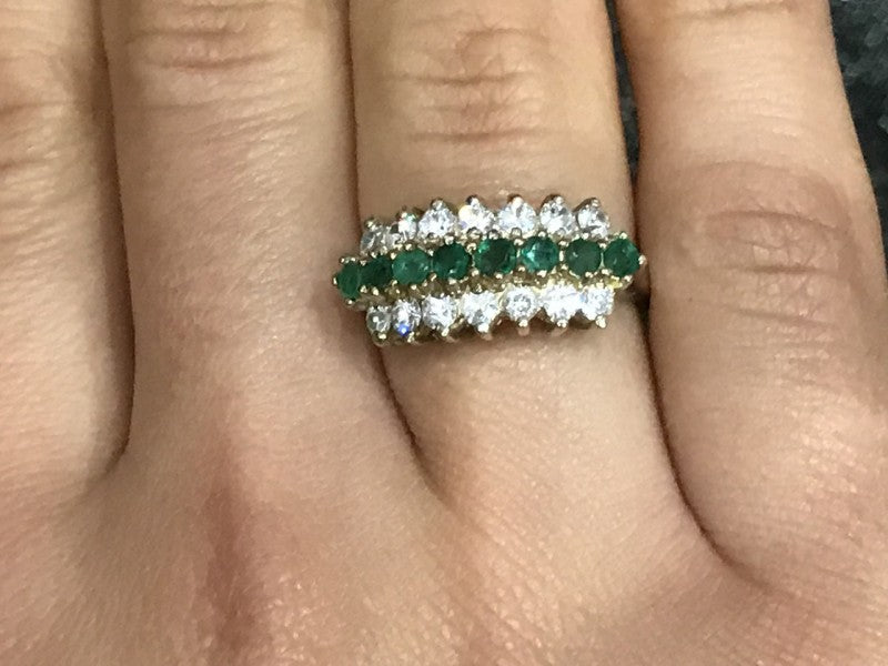 925 Sterling Silver White & Green CZ Ring Size 6.5