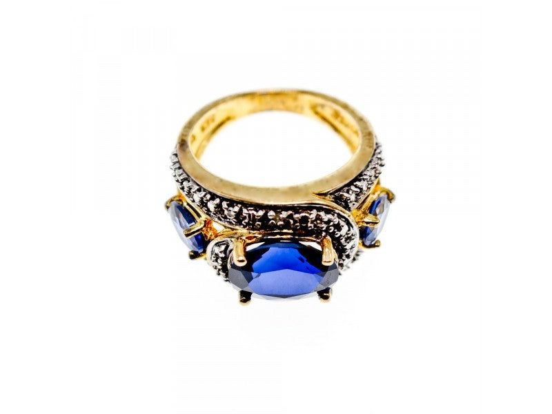 925 Sterling Silver Gold Plated Sapphires Ring Size 5.5
