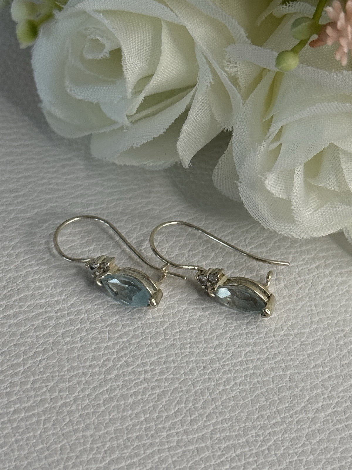 925 Sterling Silver Blue Topaz & Beryl Earrings Length0.80 Inch