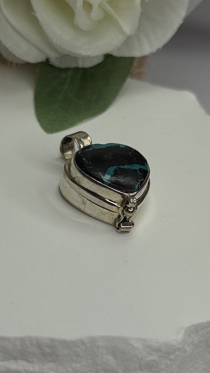 925 Sterling Silver Heart Locket Malachite Pendant