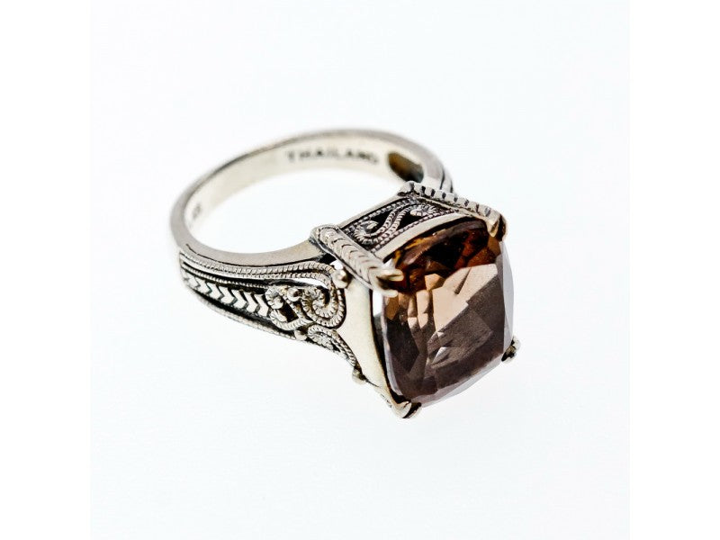 925 Sterling Silver Brown Smoky Quartz Ring Size 6.5