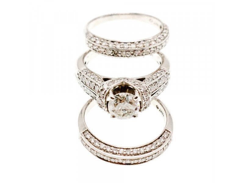 14K White Gold Diamonds Exclusive Triple Ring Size 7.25