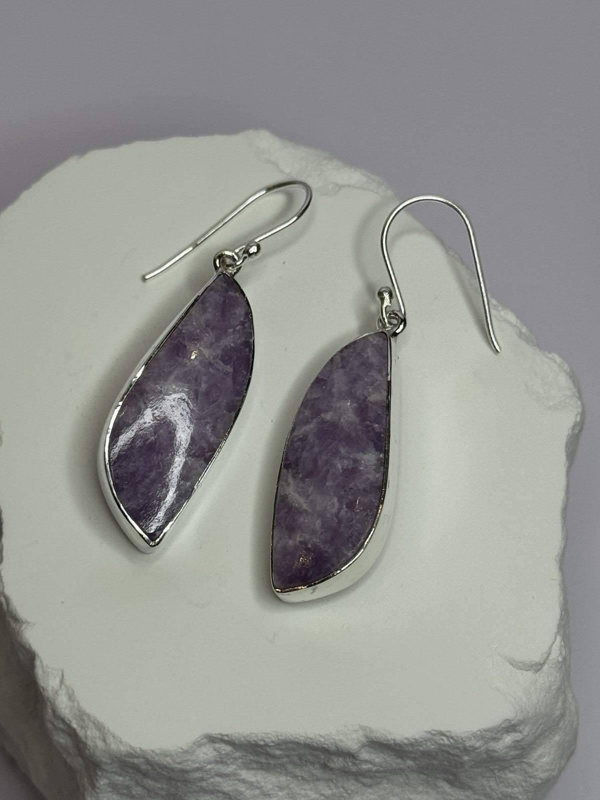 925 Sterling Silver Lepidolite Earrings Length 2 Inch
