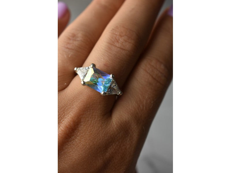 925 Sterling Silver Alpanite & CZ Ring Size 8.5