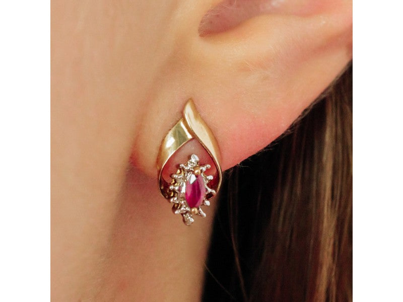 10K Yellow Gold Ruby & Diamonds Earrings