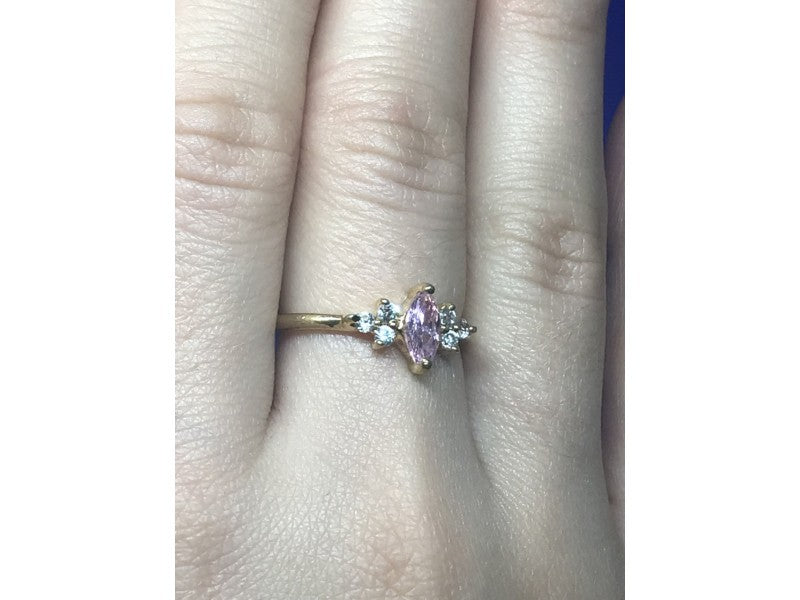 925 Sterling Silver Gold Plated Pink & White CZ Ring Size 8