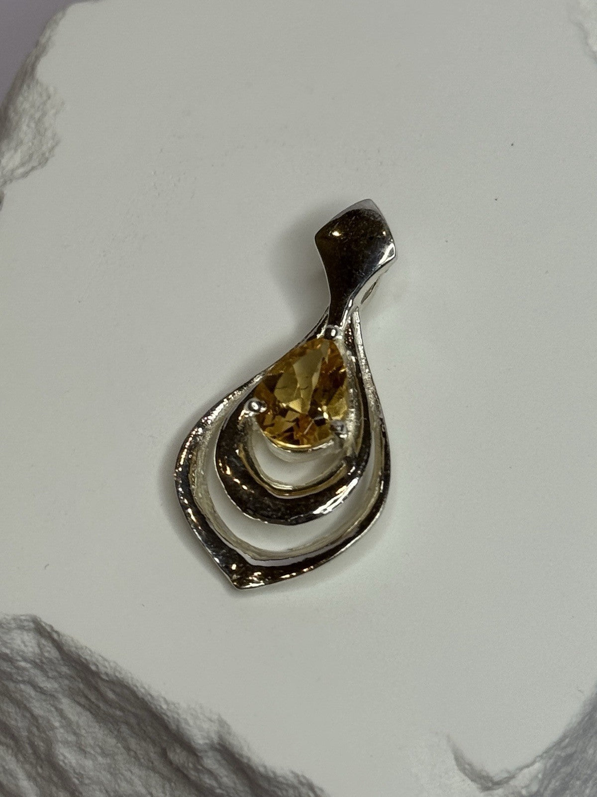 925 Sterling Silver Citrine Pear Pendant Length 1.3 Inch