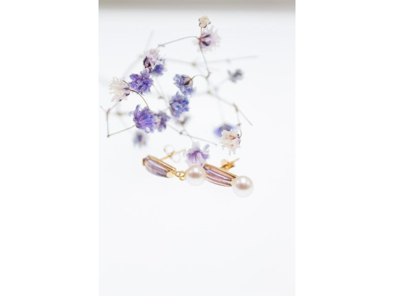 14K Yellow Gold Amethyst & Pearls Earrings Italy
