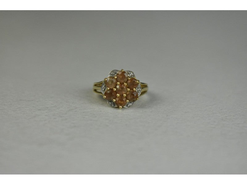 925 Sterling Silver Gold Plated Hessonite & Quartz Ring Size 6.5