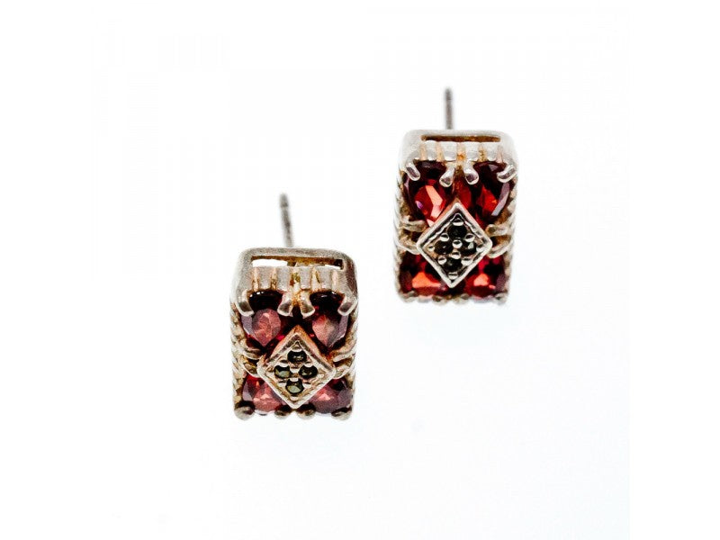 925 Sterling Silver Almandine & Black Spinel Earrings