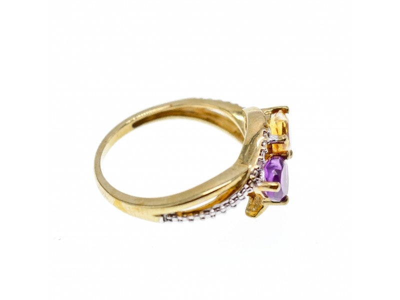 10K Yellow / White Gold Amethyst & Heliodor Ring Size 5.5