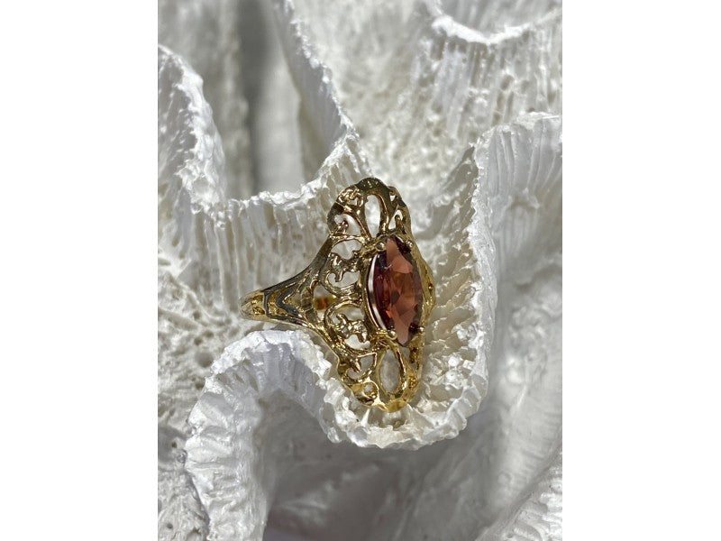 925 Sterling Silver Gold Plated Almandine Openwork Ring Size 9