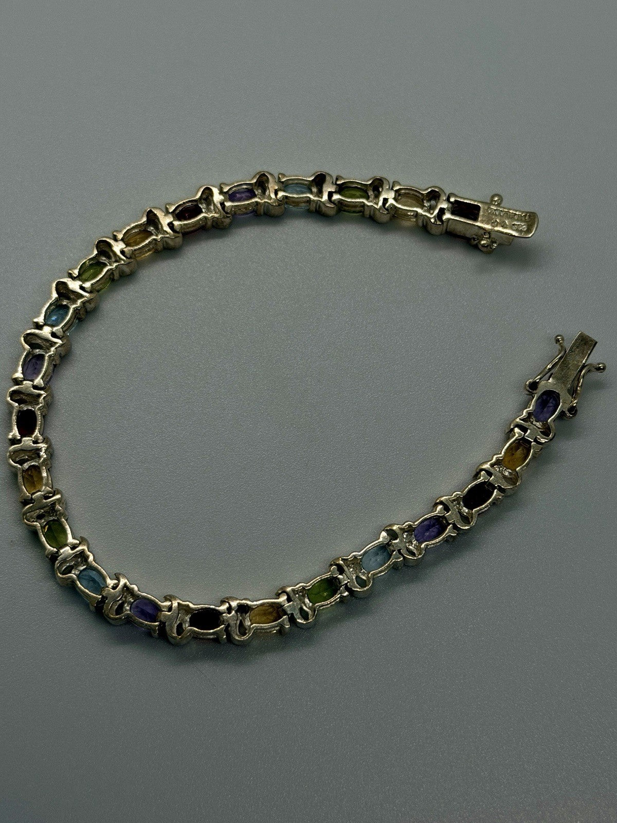 Beautiful 925 Sterling Silver Multi-Gemstone Tennis Bracelet 7.5