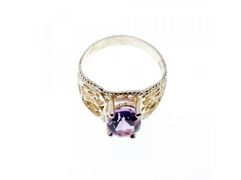925 Sterling Silver Amethyst Openwork Ring Size 7