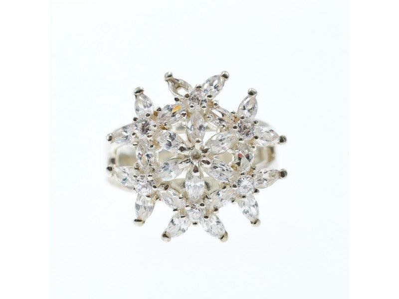 925 Sterling Silver CZ "Flowers" Ring Size 7