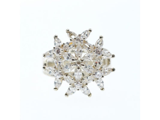 925 Sterling Silver CZ "Flowers" Ring Size 7