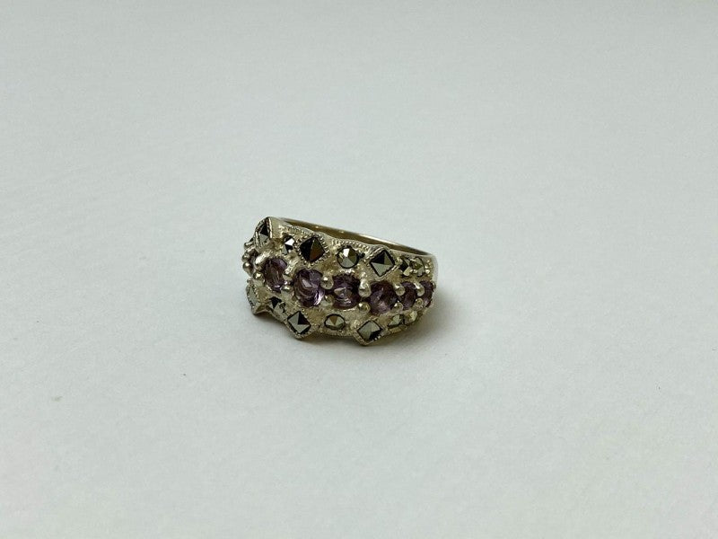 925 Sterling Silver Iolite & Marcasite Ring Size 6.5