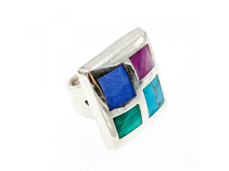 925 Sterling Silver Multicolor Agate Ring Size 5.5
