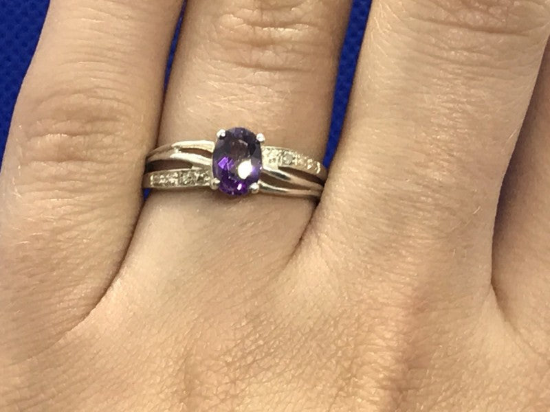 925 Sterling Silver Amethyst Ring Size 7