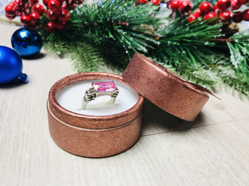 925 Sterling Silver Pink CZ Ring Size 6