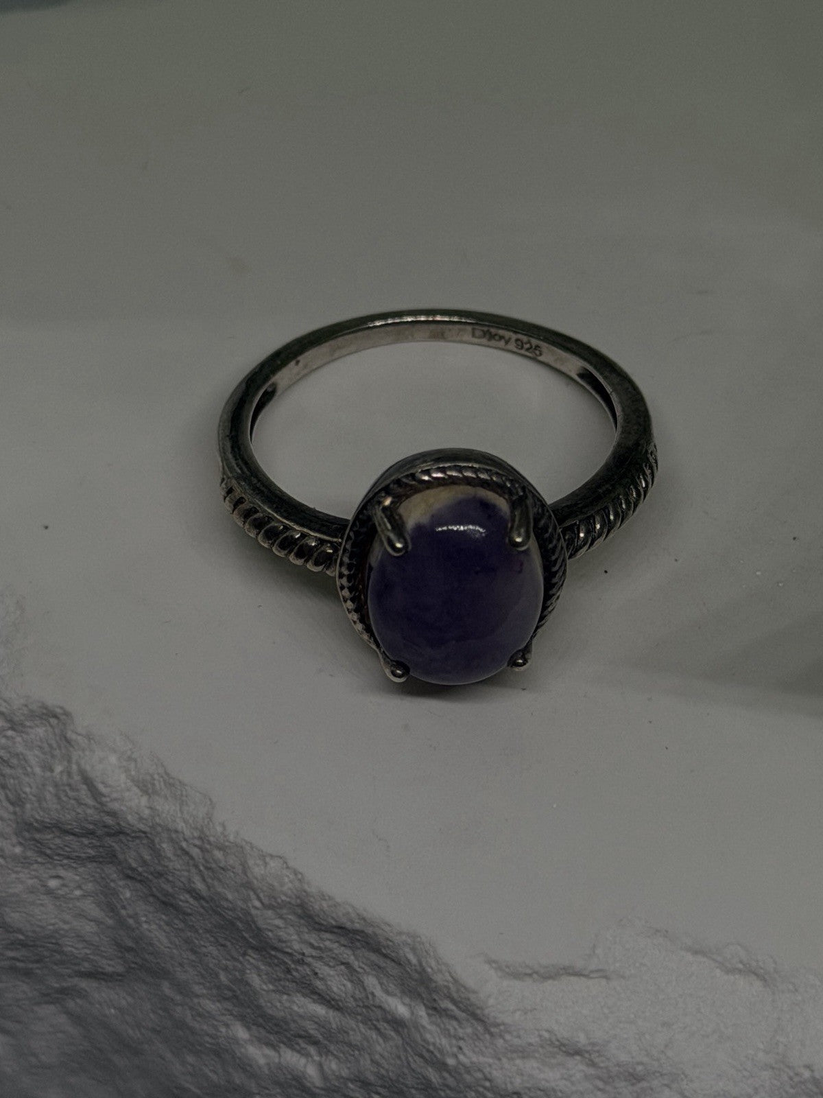 925 Sterling Silver Oval Purple Charoite Rope-Bezel Ring Size 7