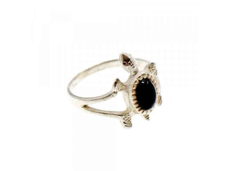 925 Sterling Silver Black Onyx "Turtle" Ring Size 5.5