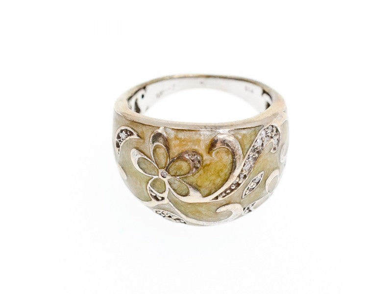 925 Sterling Silver Agate & CZ Ring Size 6.75