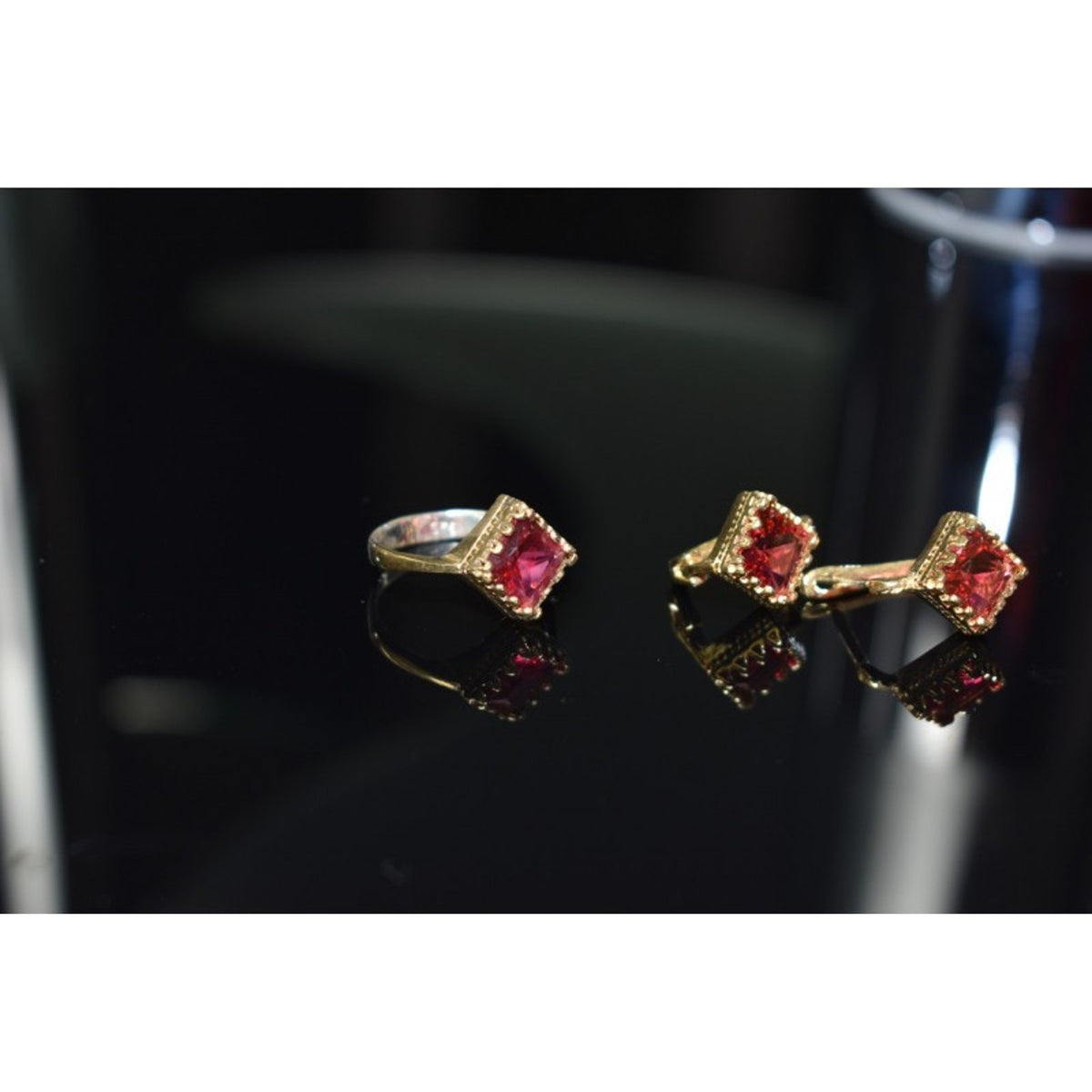 925 Sterling Silver with Gilding Alpanite Set (Ring Size 6)